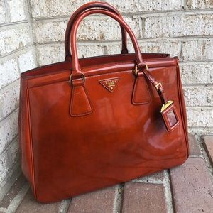 Prada Burnt Orange Embossed Leather Tote